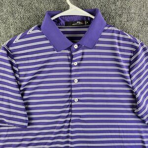 RLX Ralph Lauren Medium Purple Short Sleeve Striped Polo Golf Activewear Spandex